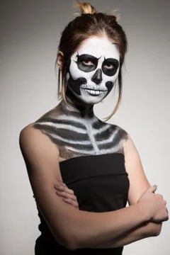 Brunette painted like a corpse Stock Photos