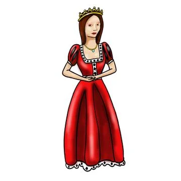 Brunette Queen With Red Dress, Crown and Pendant Stock Illustration