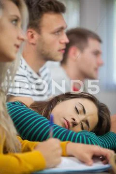 Brunette student falling asleep Stock Photos