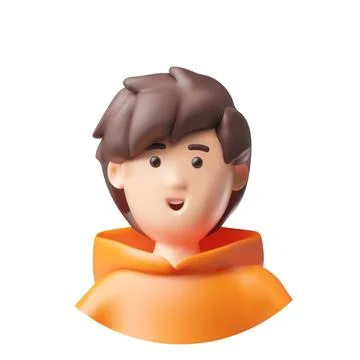 Brunette teenager boy 3D vector avatar, cartoon smiling guy character in orange 스톡 일러스트