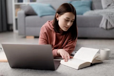 Brunette using laptop for studying Stock Photos