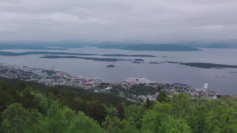 Brunvoll Town Aerial Panoramic View, Norway Stock Footage 254794635