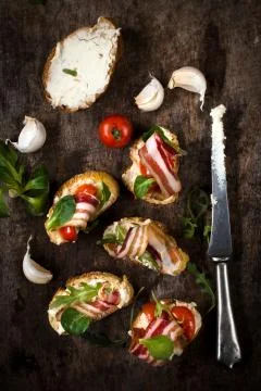 Bruschetta with bacon Stock Photos