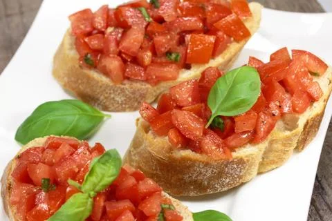 Bruschetta with basil Foto stock