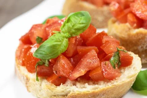 Bruschetta with basil Stock Photos