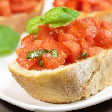 Bruschetta with basil Stock Photos
