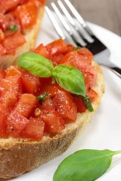 Bruschetta with basil Stock Photos