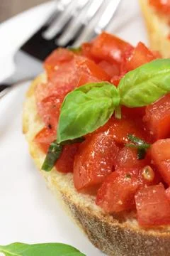 Bruschetta with basil Stock Photos