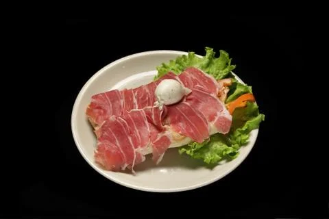 Bruschetta bread with raw parma ham and mozzarella Stock Photos