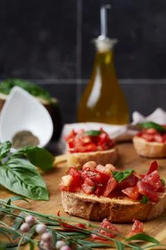 The bruschetta, Bread, tomato, basil2 Stock Photos