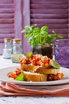 Bruschetta with chickpeas Stock Photos