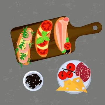 Bruschetta on the grey background Stock Illustration