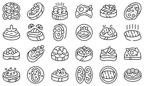 Bruschetta icons set outline vector. Food cheese Stock Illustration