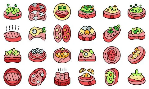 Bruschetta icons set vector flat Stock Illustration