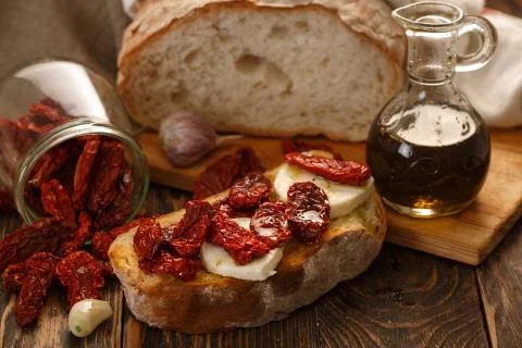 Bruschetta with mozzarella Stock Photos