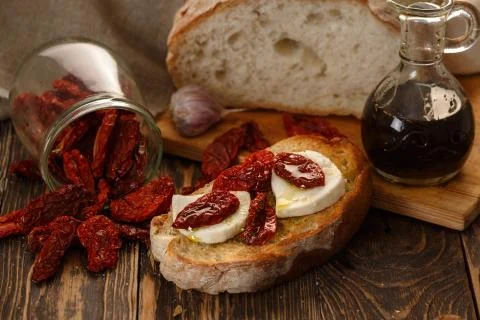Bruschetta with mozzarella Stock Photos