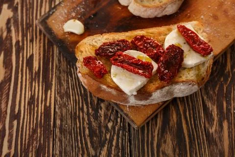 Bruschetta with mozzarella 스톡 사진