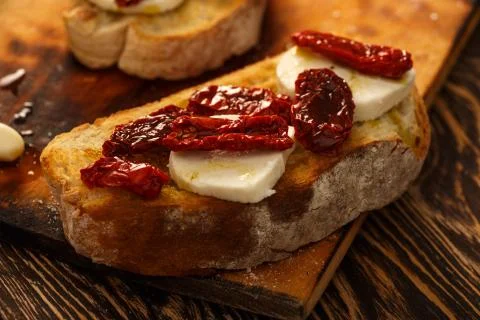 Bruschetta with mozzarella Stock Photos