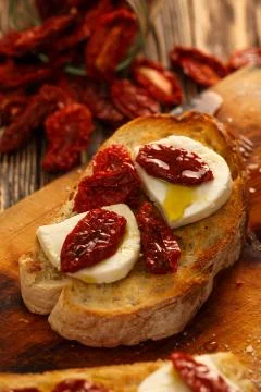 Bruschetta with mozzarella Stock Photos