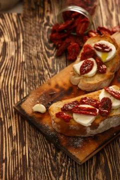 Bruschetta with mozzarella Stock Photos