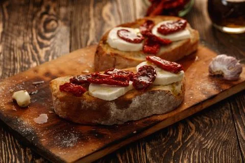 Bruschetta with mozzarella Stock Photos