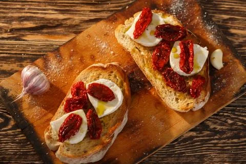 Bruschetta with mozzarella Stock Photos