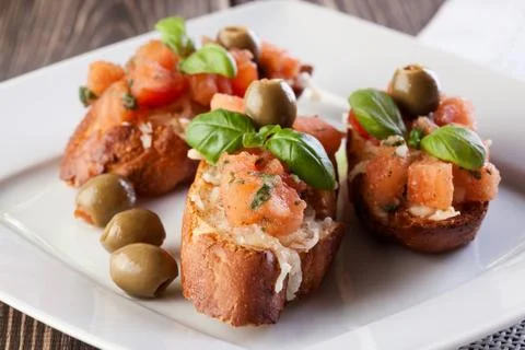 Bruschetta with olive. selective focus Stock Photos