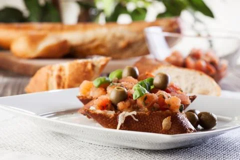 Bruschetta with olive. selective focus Stock Photos