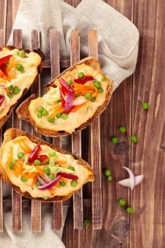 Bruschetta with spring vegetables. Stock Photos
