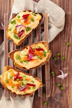 Bruschetta with spring vegetables. Stock Photos