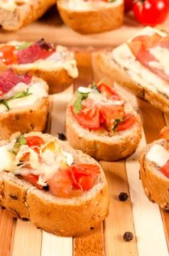 Bruschetta on table Stock Photos