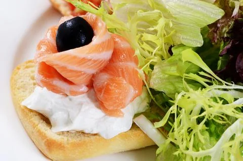 The bruschetta with various toppings Stock Photos