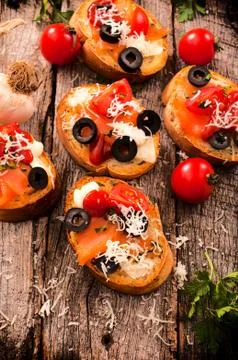 Bruschettas from above Stock Photos