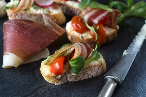 Bruschettas with bacon Foto stock