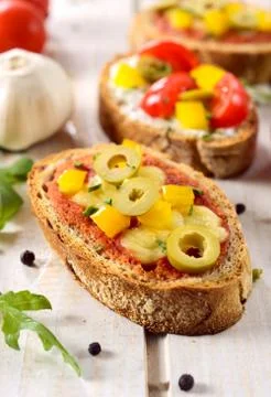 Bruschettas on the table Stock Photos