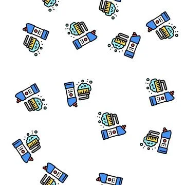 Brush and cleaning liquid vector seamless pattern Illustrazione stock