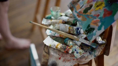 Brush and collors close up Stock Footage 74643924