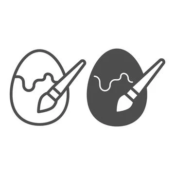 Brush and egg line and solid icon, Happy Easter concept, egg painting sign on Stock Illustration