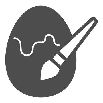 Brush and egg solid icon, Happy Easter concept, egg painting sign on white Ilustração Stock