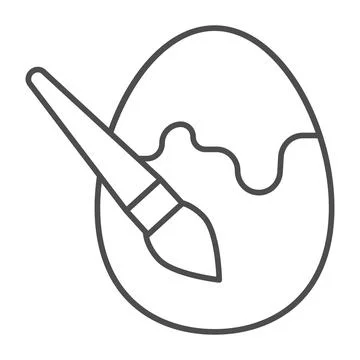 Brush and egg thin line icon, Happy Easter concept, egg painting sign on white Ilustração Stock