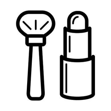 Brush and lipstick simple vector icon. Black cosmetics illustration on white Stock Illustration