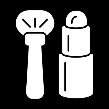 Brush and lipstick simple vector icon. White cosmetics illustration on black Stock Illustration