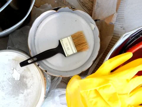 Brush and paint for work Stock Photos