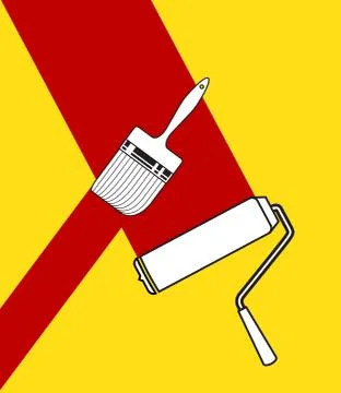 Brush and roller applying color Illustrazione stock