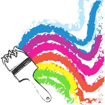 Brush and waves of colored paint Stock Illustration