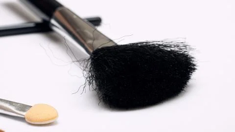 Brush for applying blush close up, makeup accessories Stock Photos