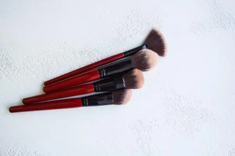 Brush for applying makeup on face close up. wide soft bristle brush top view  Stock Photos