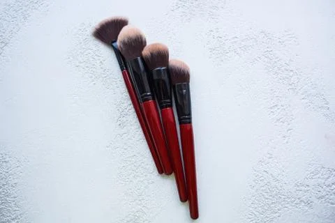 Brush for applying makeup on face close up. wide soft bristle brush top view  Stock Photos