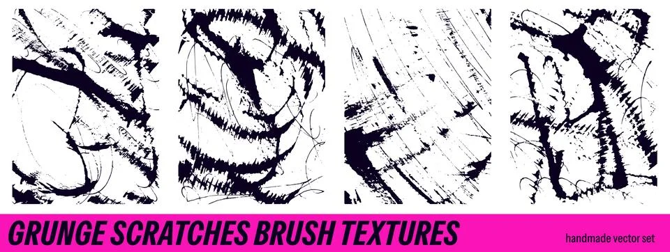 Brush background set with scratch stroke and messy ink scribble as grunge poster Stock Illustration