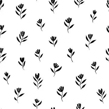 Brush black simple flowers vector seamless pattern Stock Illustration